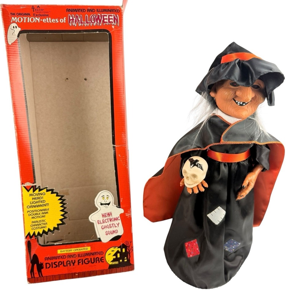 Vintage Telco Motion-ettes Witch Halloween Animated Light Up w/ Pumpkin READ